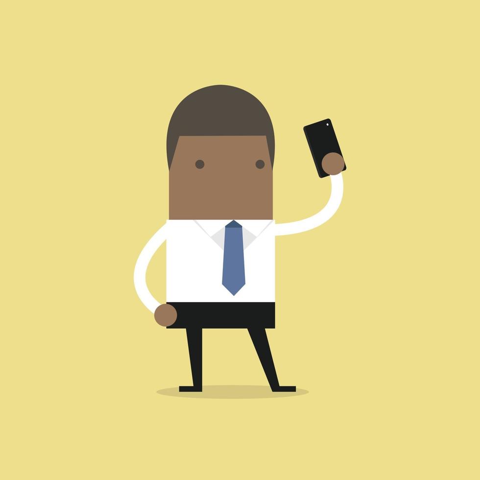 African businessman taking selfie using a mobile phone. vector