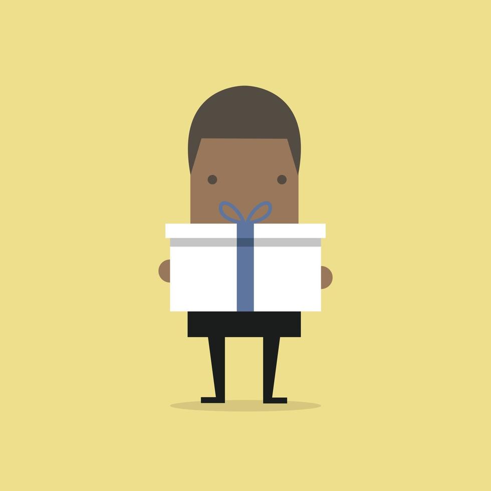 African businessman holding a big gift box. vector