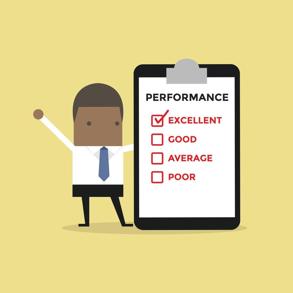 African businessman with performance check list. vector