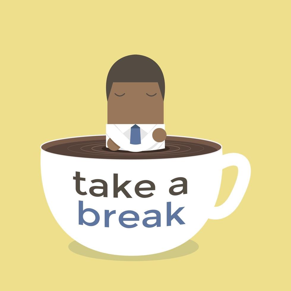 empresario africano tomar un descanso en una taza de café. vector