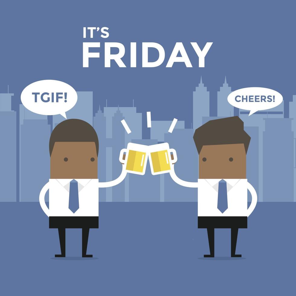 It's Friday African businessman to toast with beer. vector