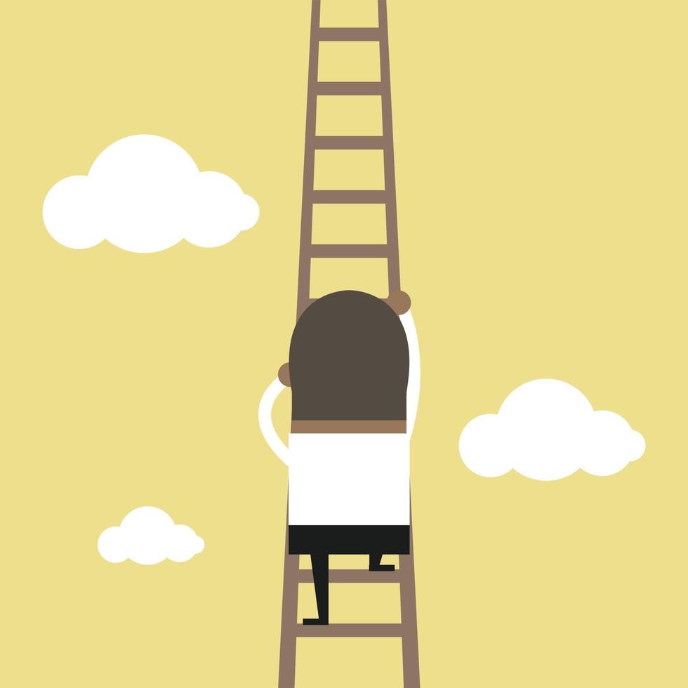 African businessman climbing the ladder to the sky. vector