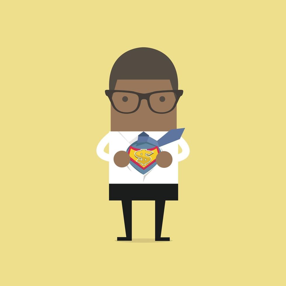 African businessman opening shirt in superhero style. vector