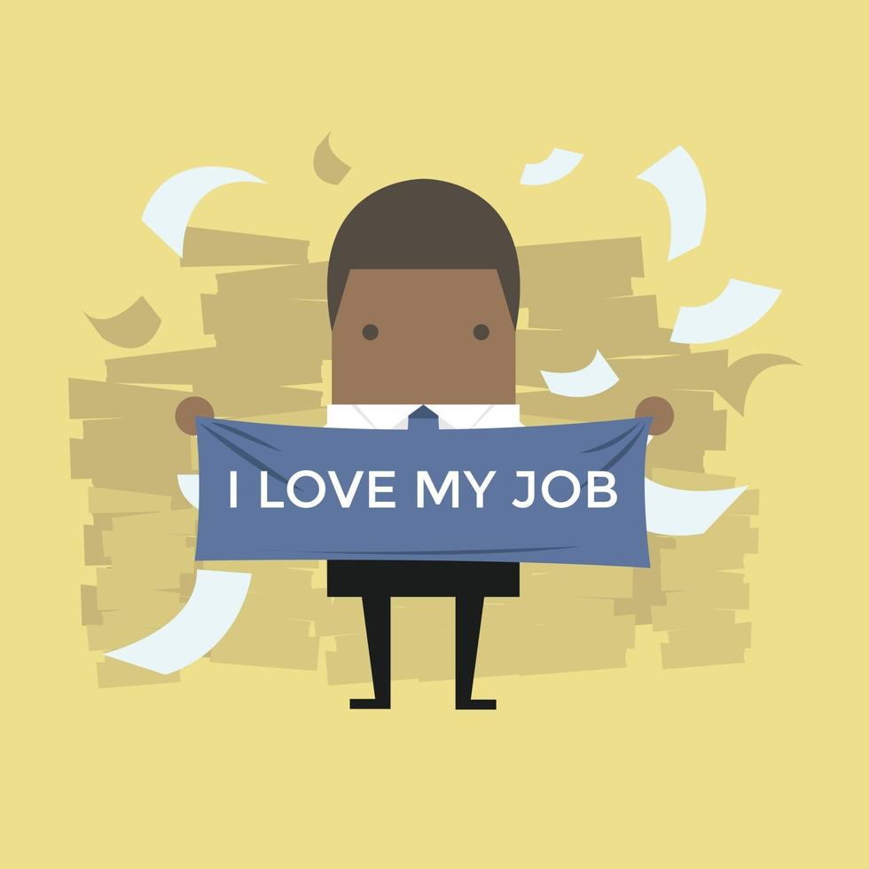 African businessman with I love my job message. vector