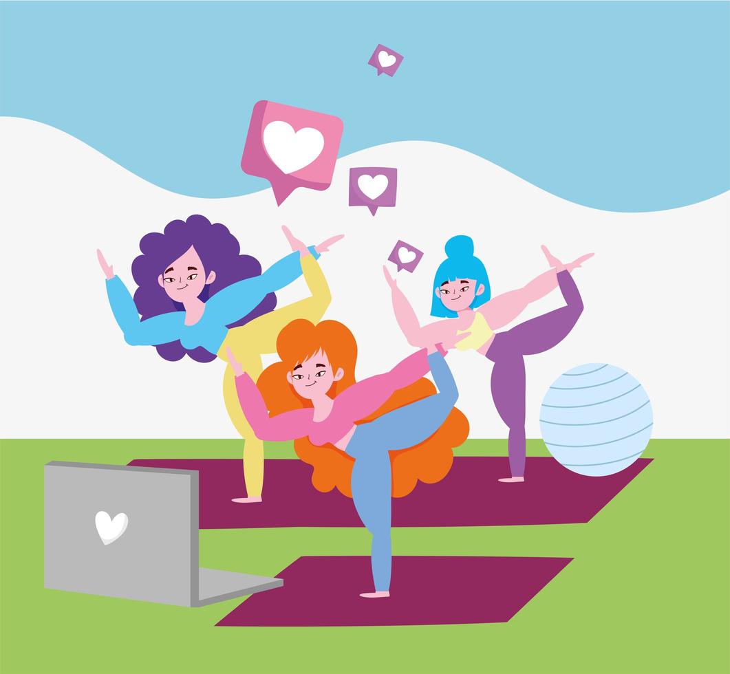 women yoga online vector