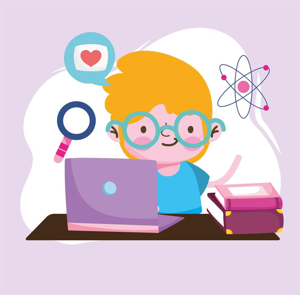 boy studying online vector