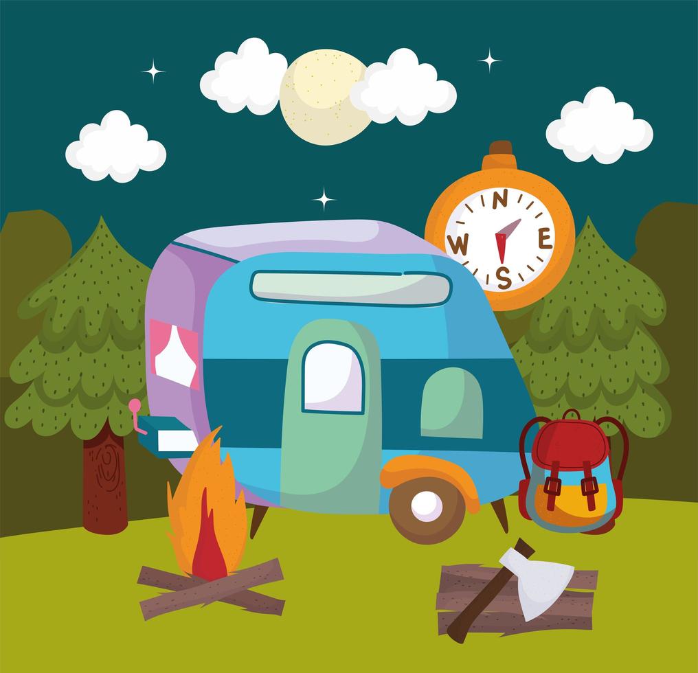 camping camper night vector