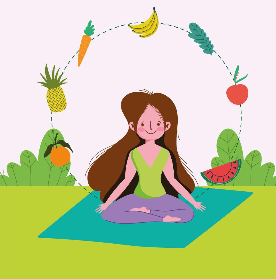 girl meditating healthy lifestyle vector