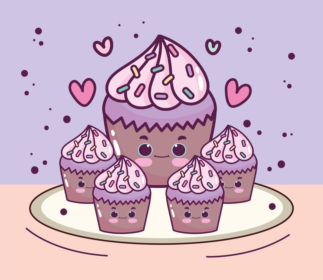cute baked cupcakes vector