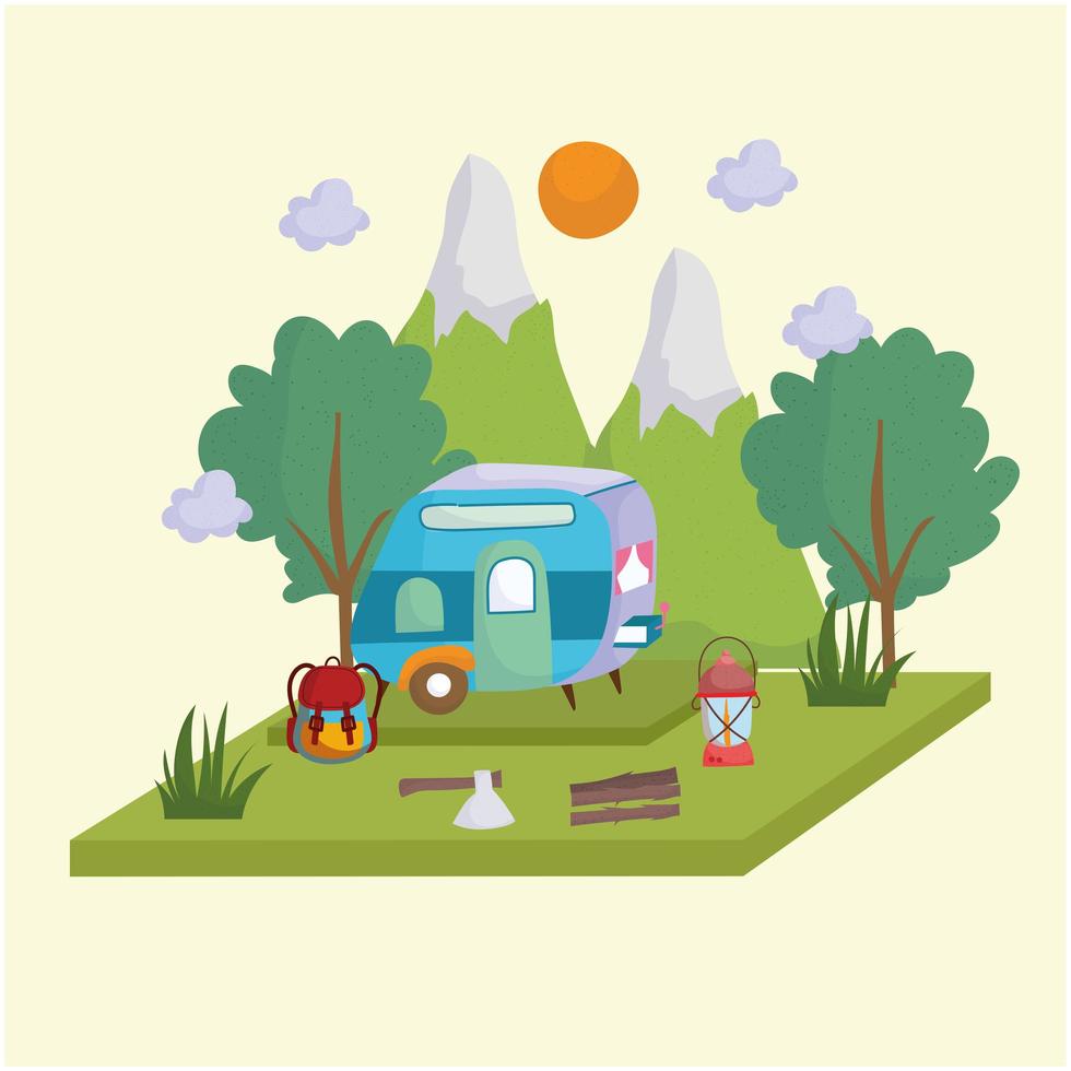 camping camper mountains vector