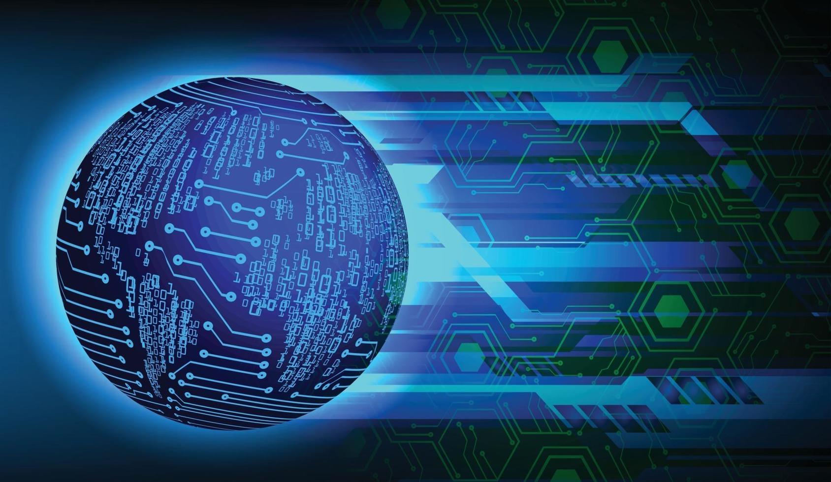 Tecnología futura de la placa de circuito binario mundial, fondo azul del concepto de seguridad cibernética de hud vector