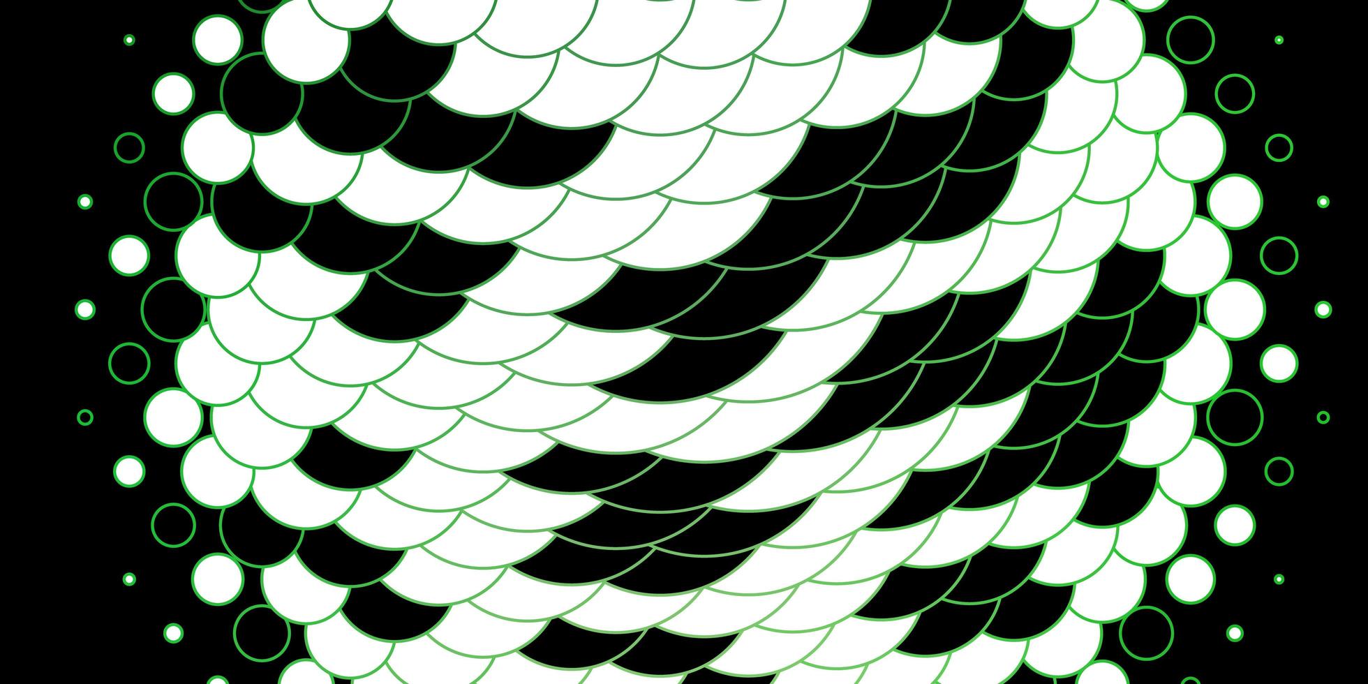 Telón de fondo de vector verde oscuro con círculos. Ilustración abstracta de brillo con gotas de colores. diseño de carteles, pancartas.