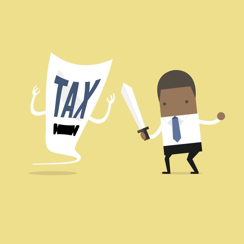 African businessman fighting with tax monster vector