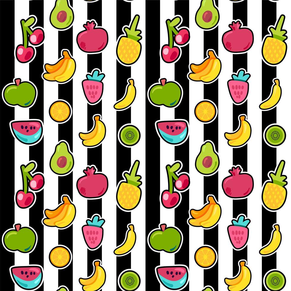 Exotic fruits on stripes seamless pattern vector