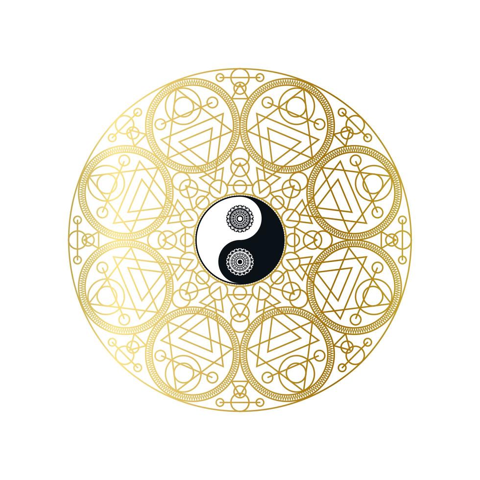 Shiny Golden Mandala with Yin Yang Sign Isolated vector