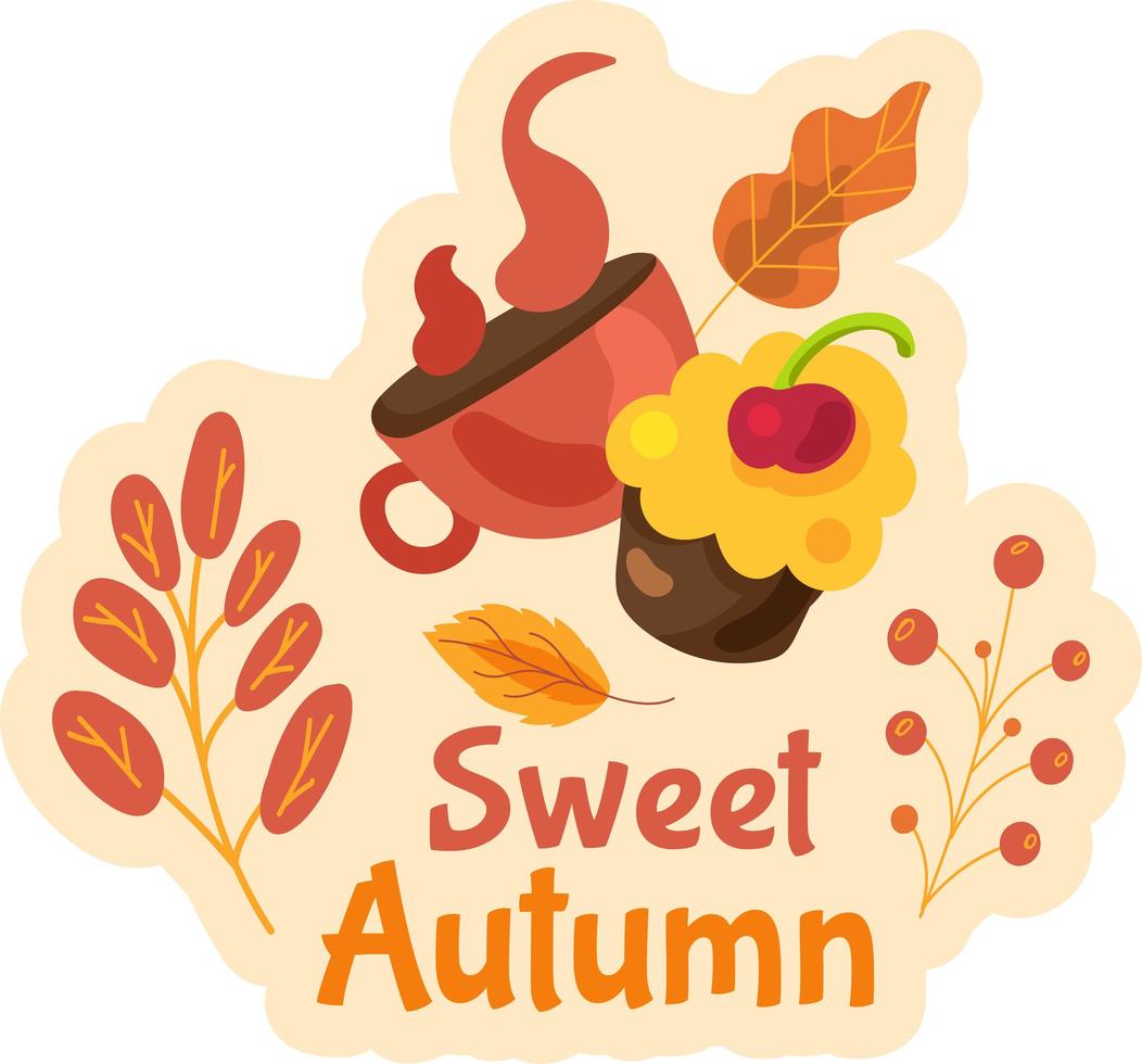 Sweet autumn label isolated. Cute seasonal sticker vector
