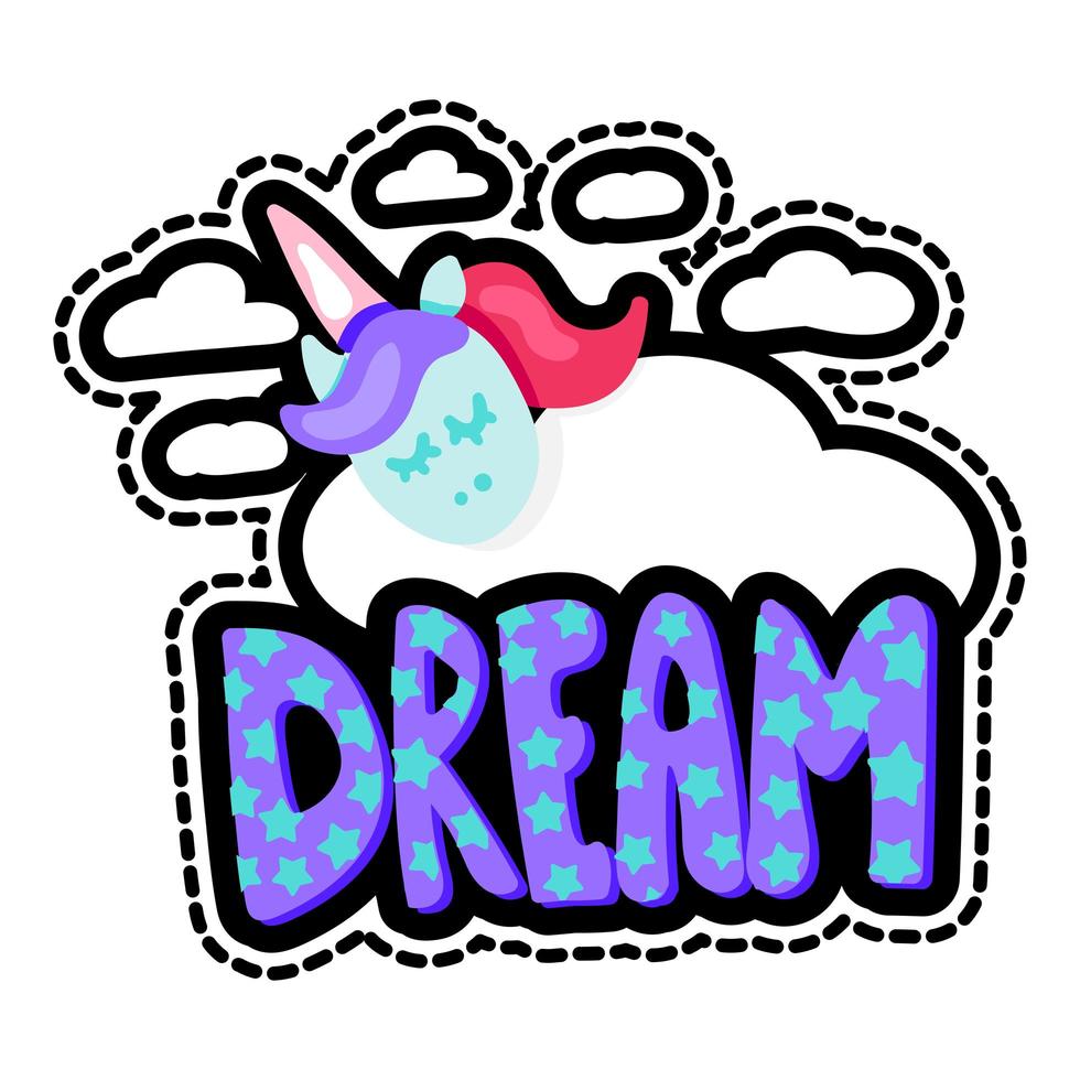 Unicorn with sleep lettering patch vector