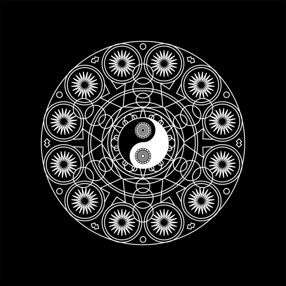 Mandala Pattern with Yin Yand Sign Outline vector
