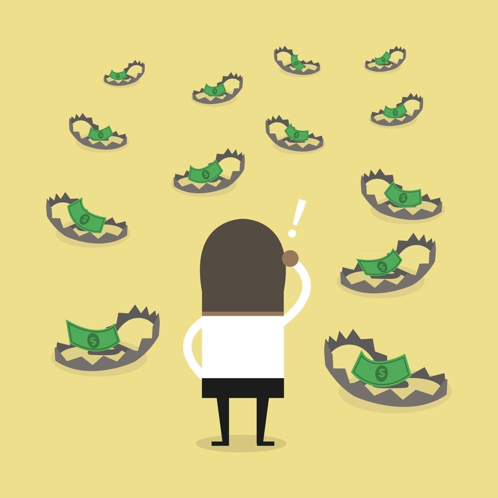 African businessman looking at money on trap. vector