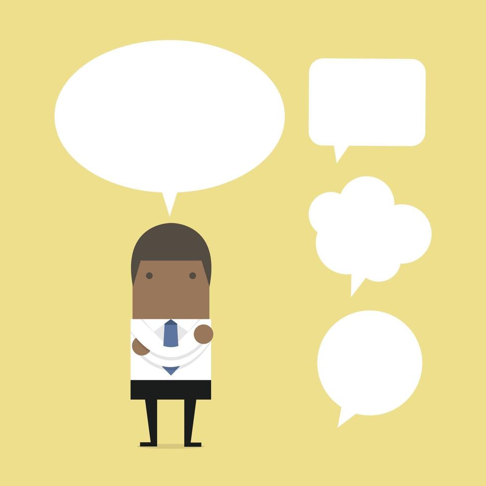 African businessman thinking with bubble chat set vector