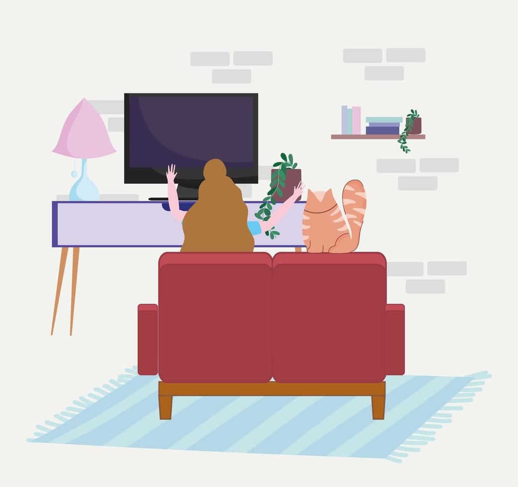 woman watching tv vector