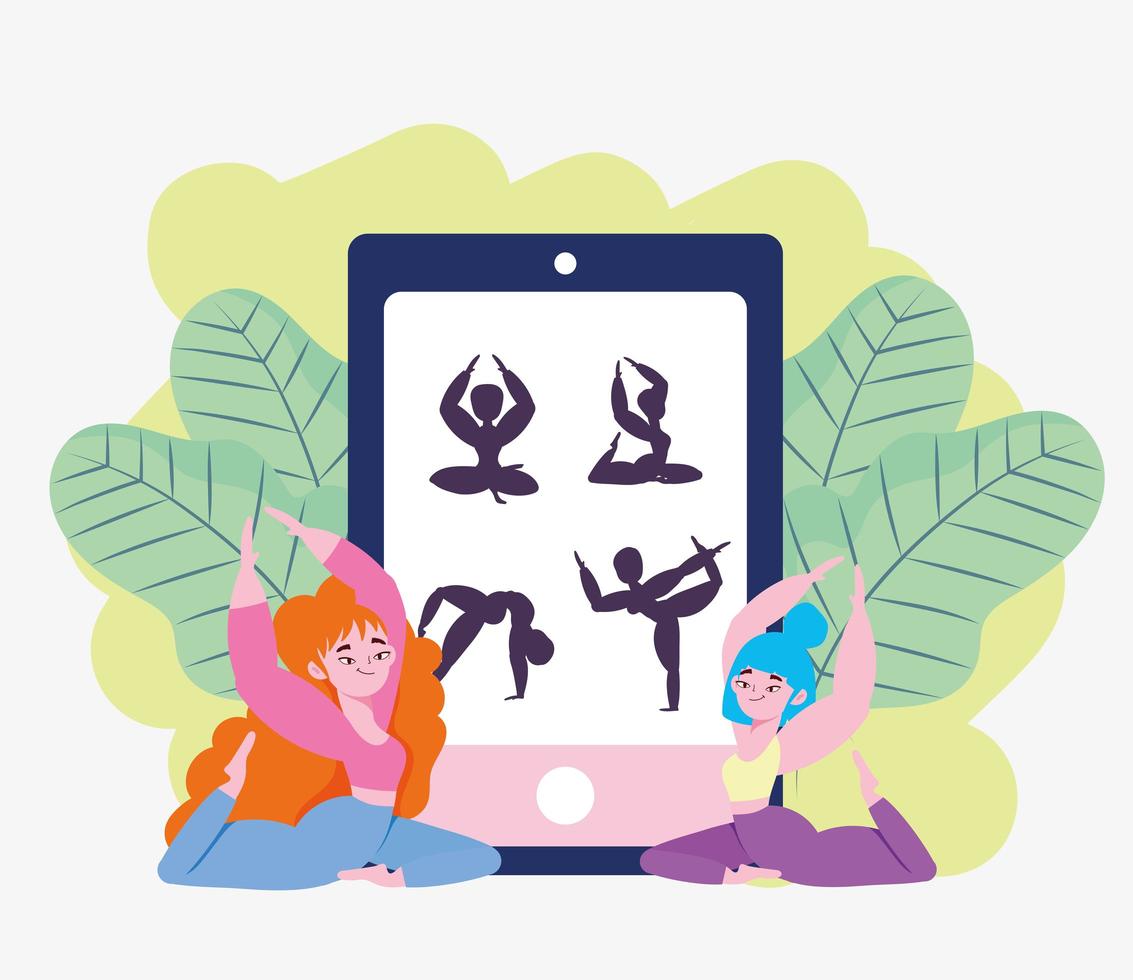 girls practicing yoga vector