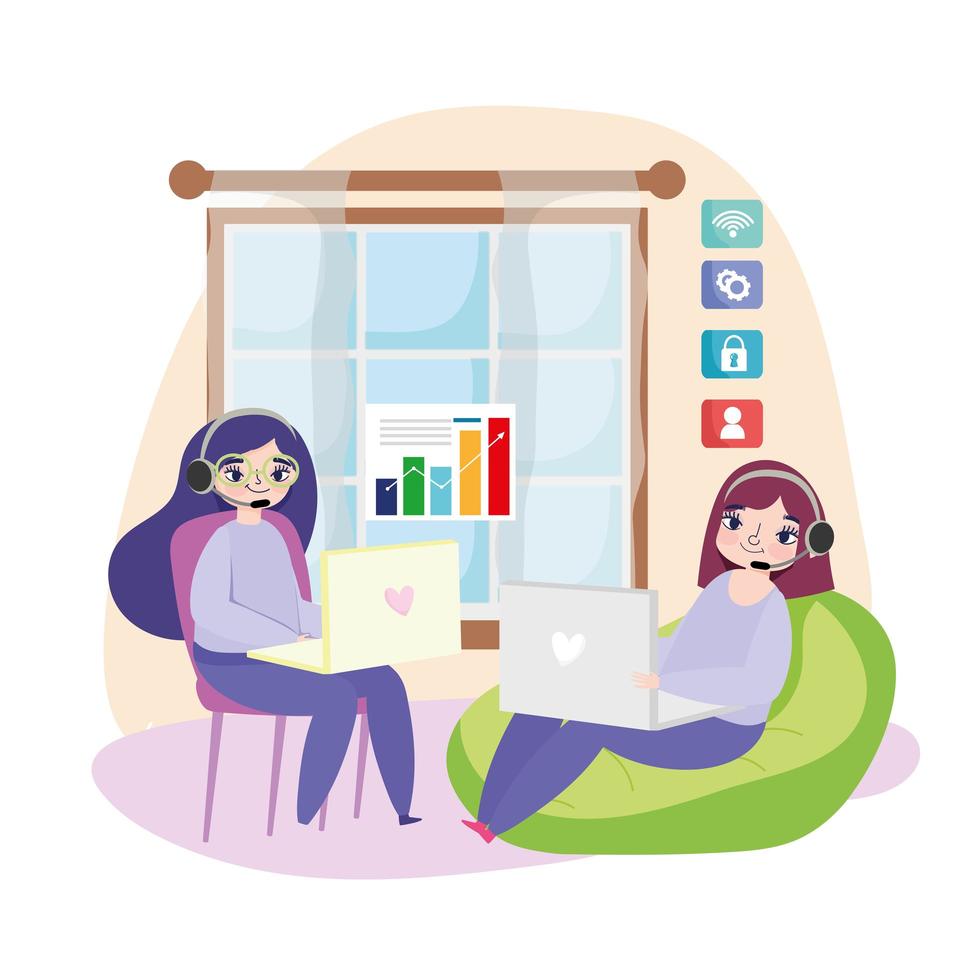 working remotely women vector