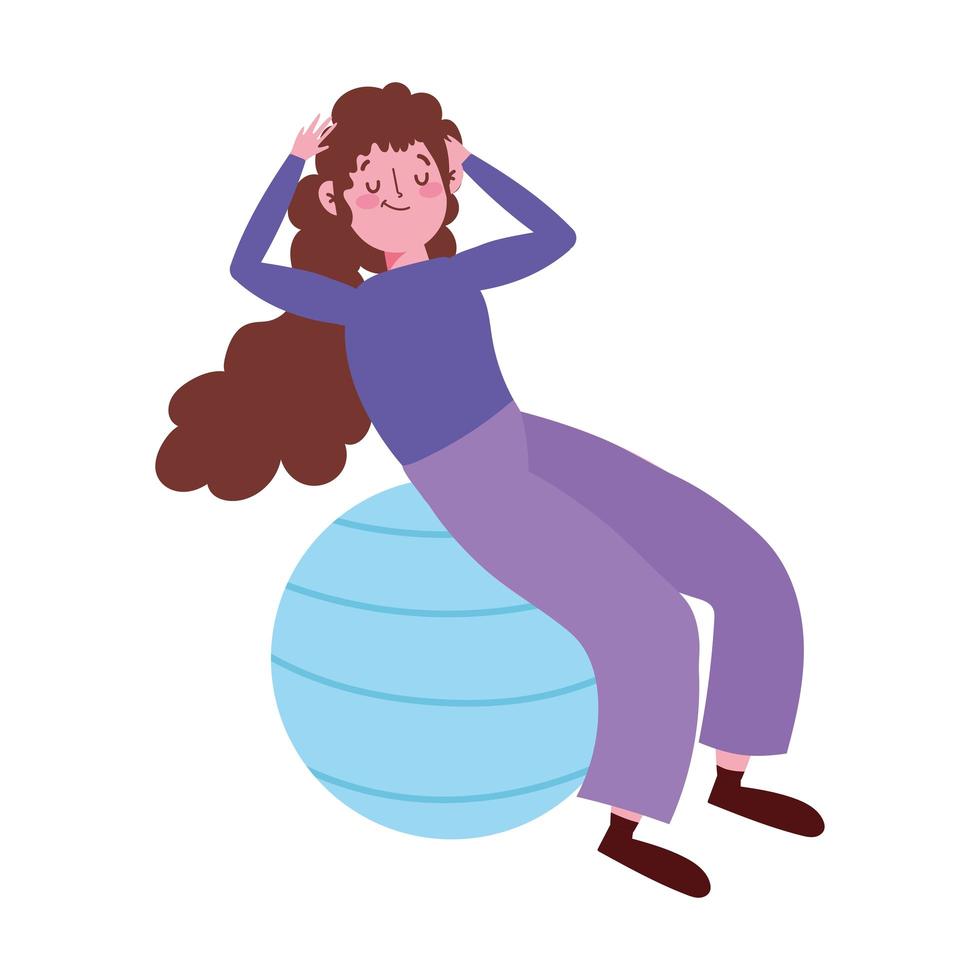 mujer con fitball vector