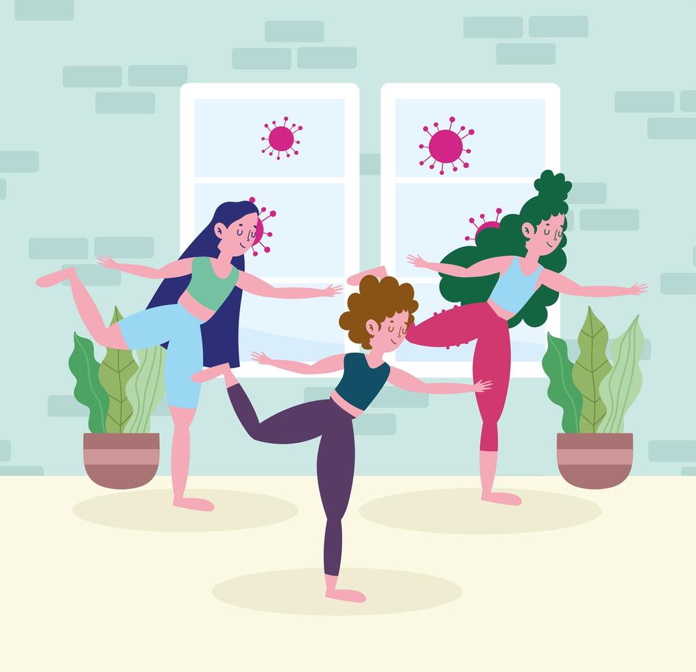 women practicing yoga vector