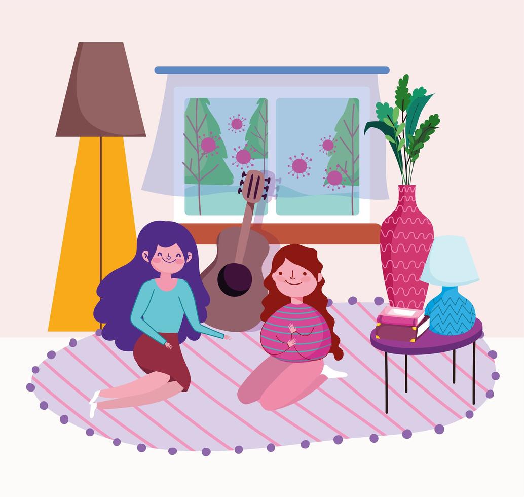 girls relaxing home vector