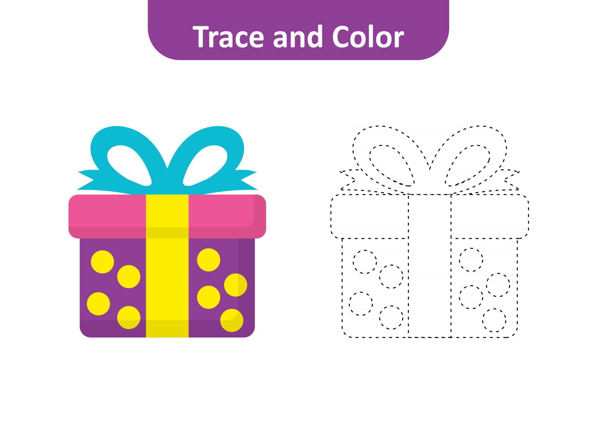Trace and color, coloring pages for kids, gift box vector 2758227