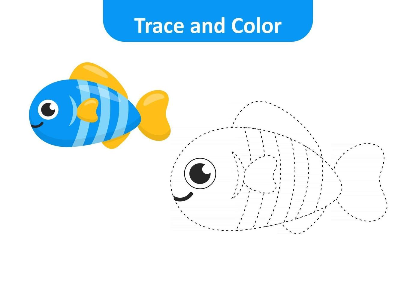 Trace And Color Coloring Pages For Kids Fish Vector 2758262 Vector Art At Vecteezy