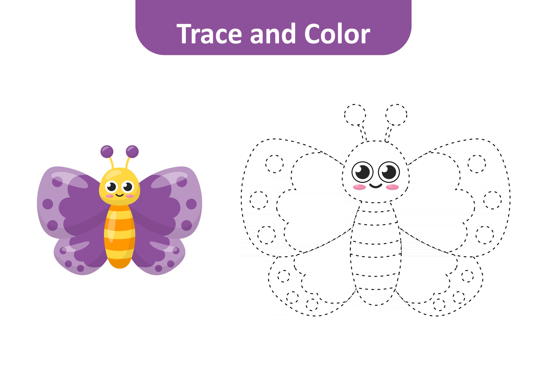 Trace and color, coloring pages for kids, butterfly vector 2758267