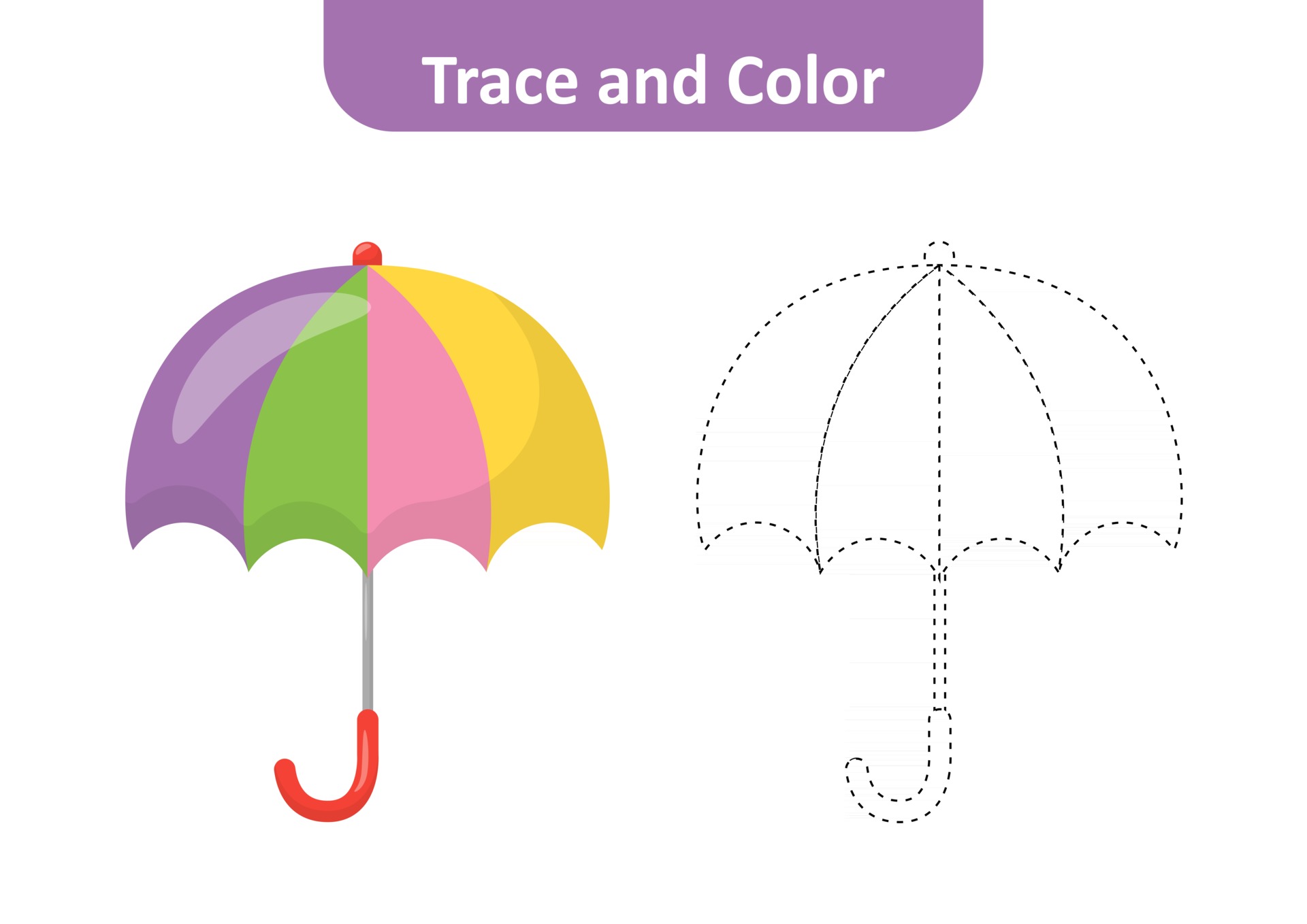 Trace and color, coloring pages for kids, umbrella vector 2758298