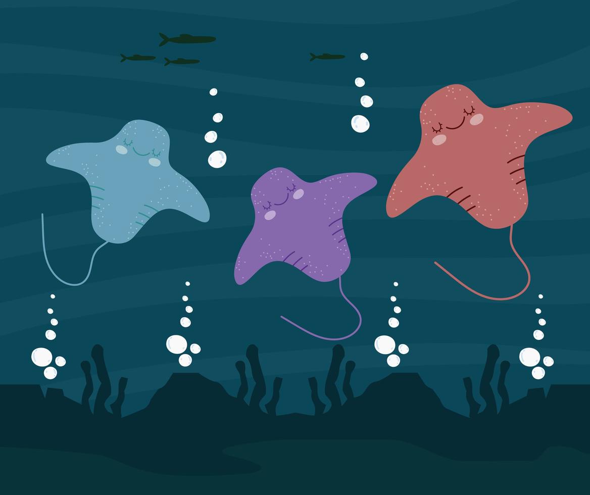 underwater life stingrays vector