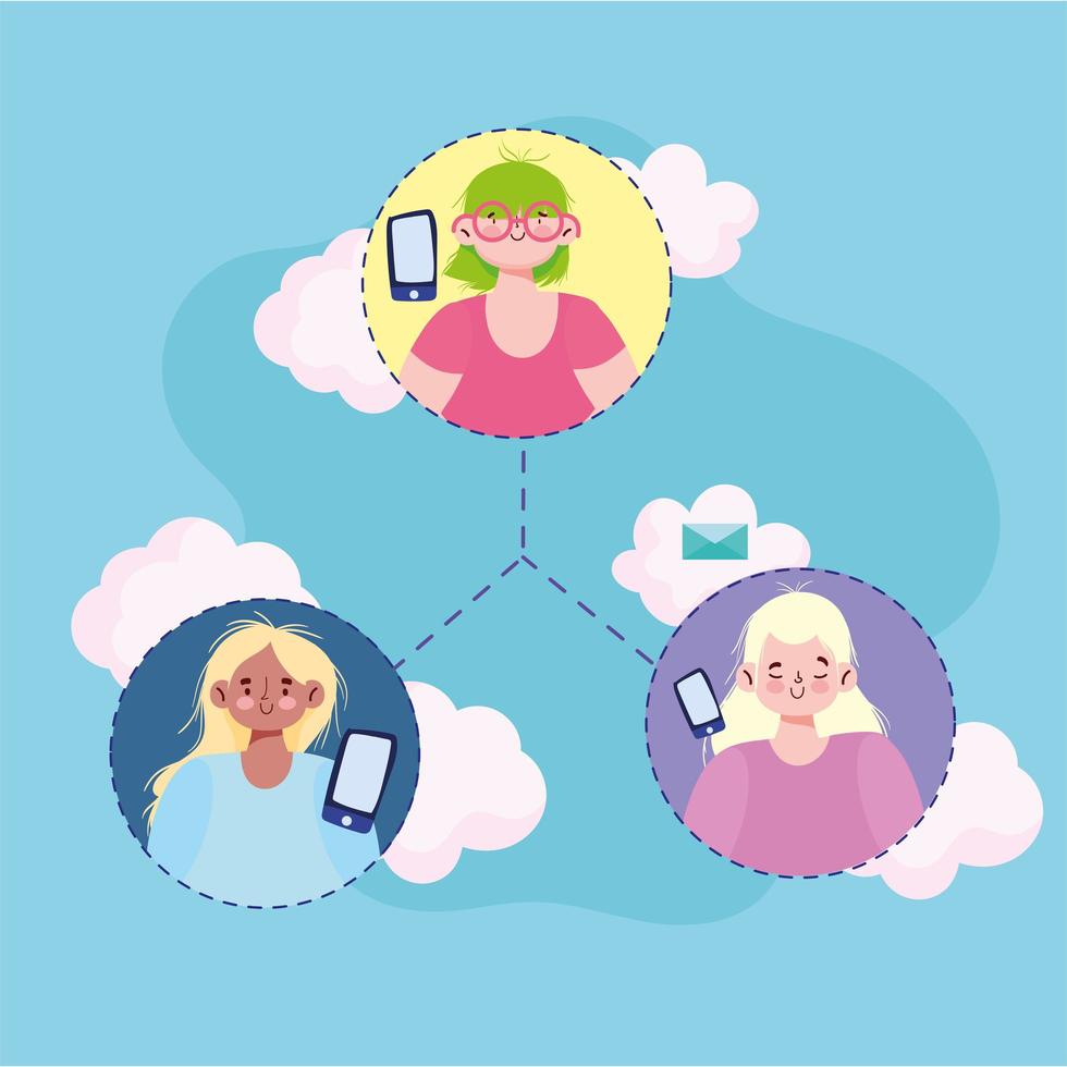 girls using smartphone vector