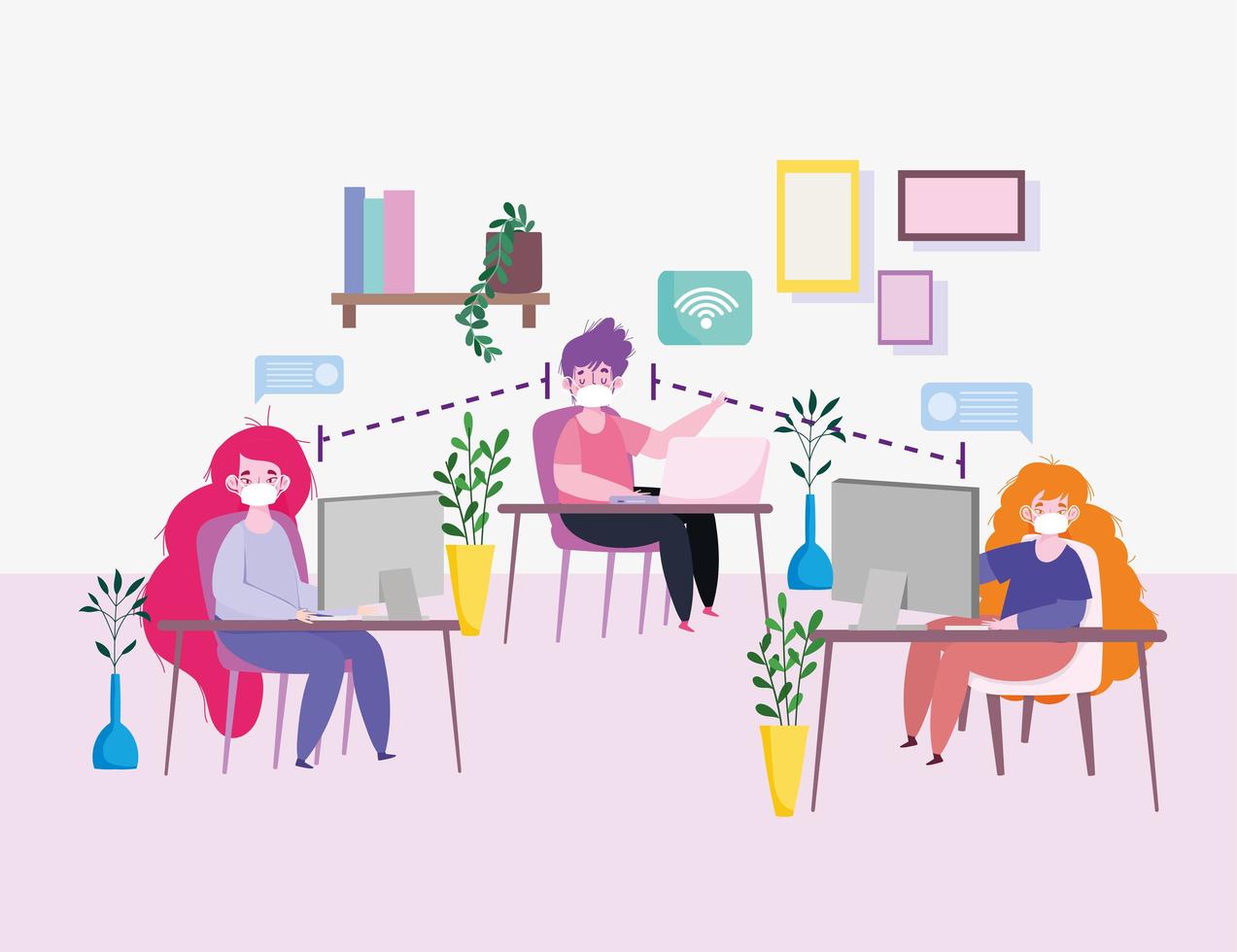 social distancing office vector