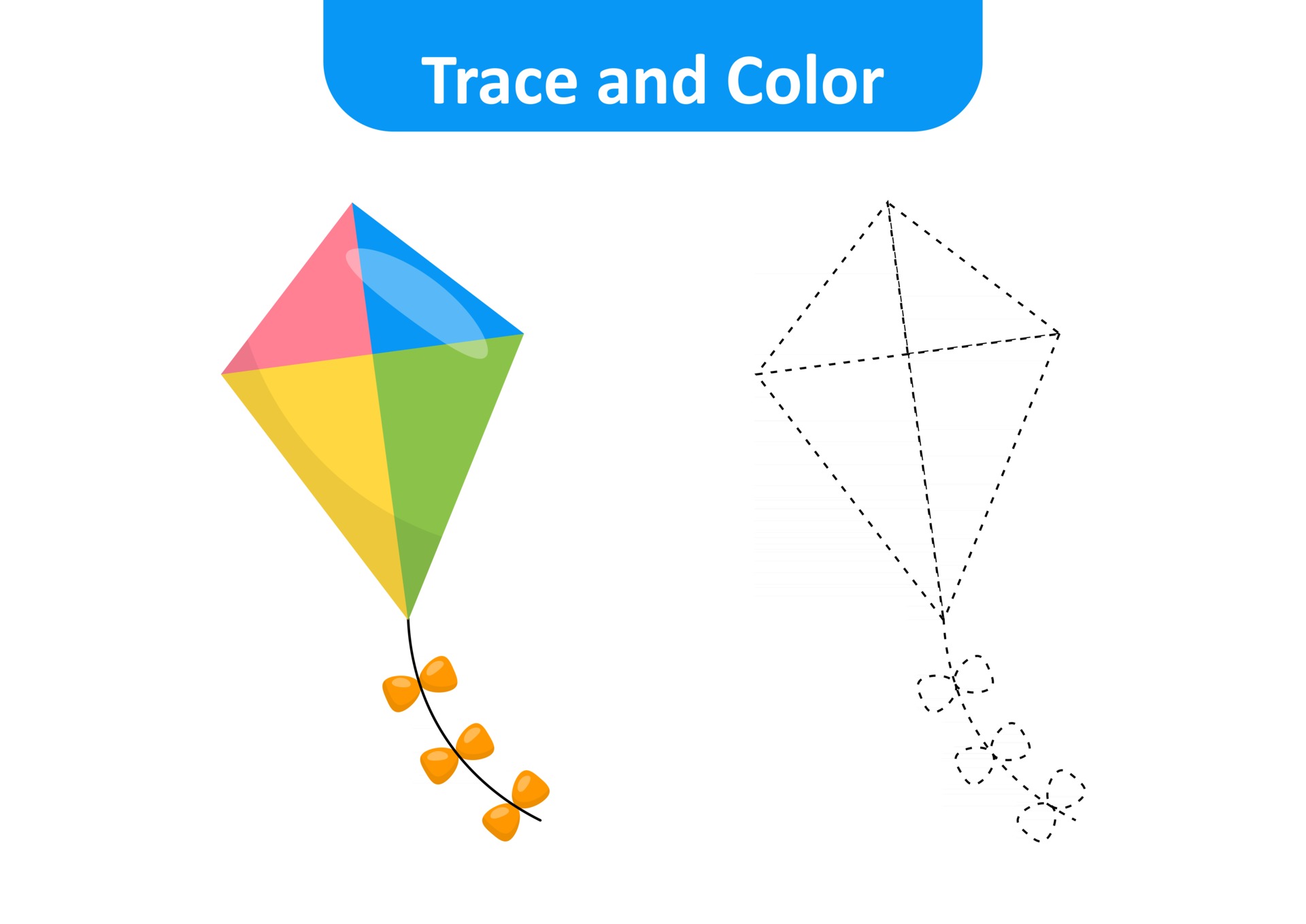 Trace and color, coloring pages for kids, kite vector 2758427 Vector