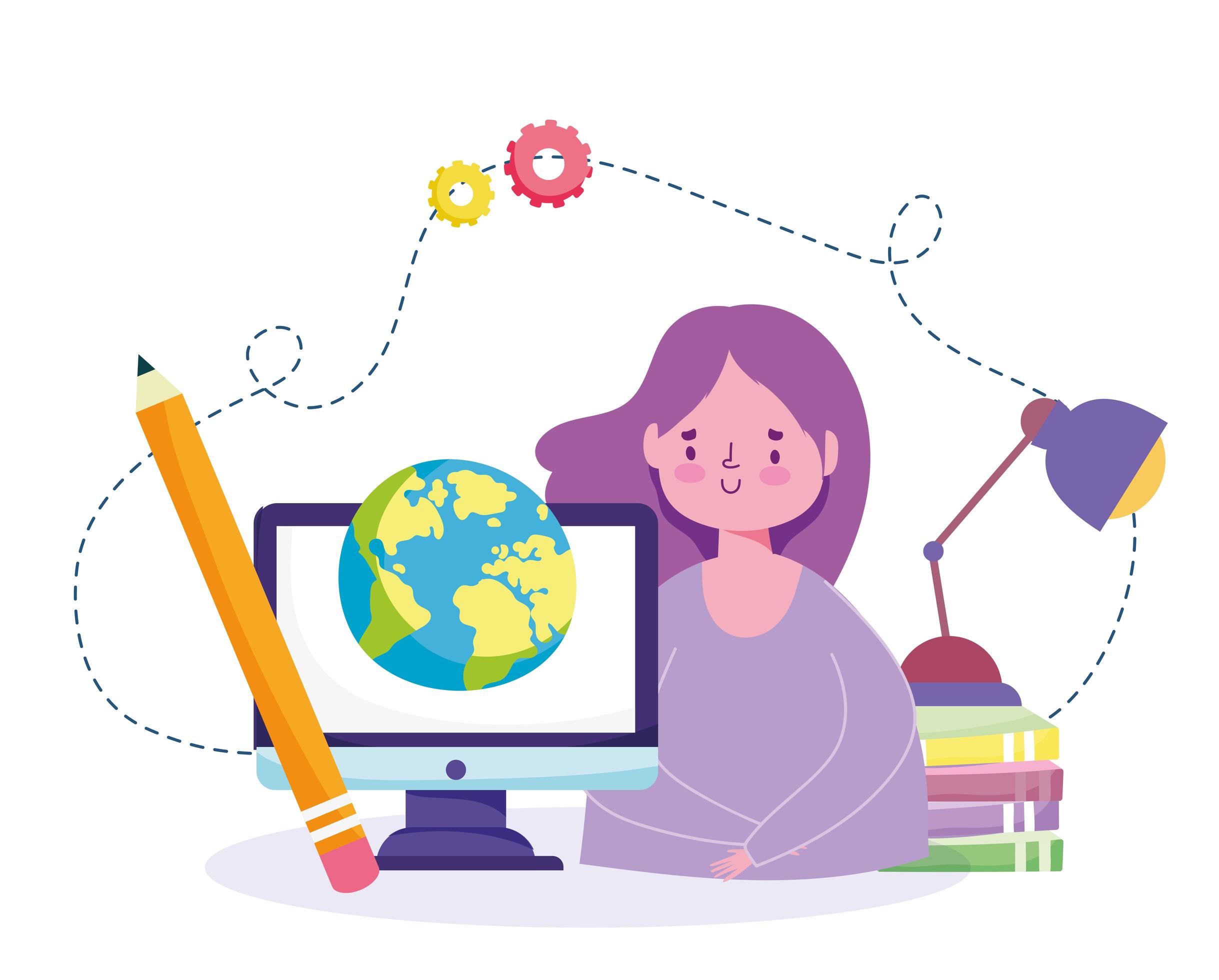 estudiante computadora estudiando 2758519 Vector en Vecteezy