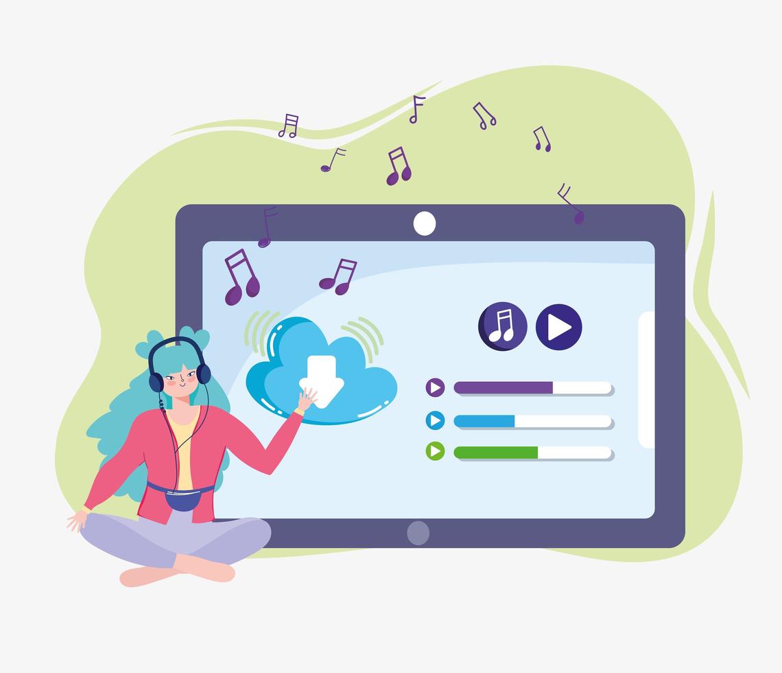 woman listen music streaming vector