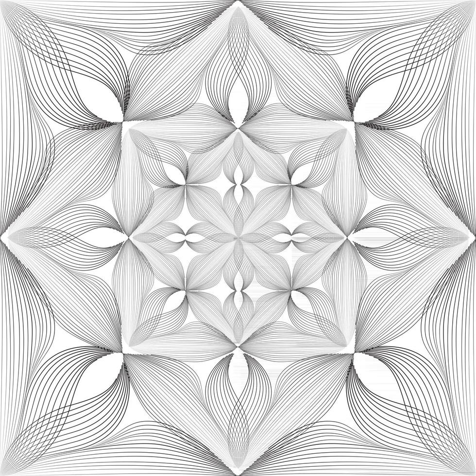patrón lineal floral transparente abstracto. adorno de línea árabe con formas de flores. patrón de mosaico de oriente floral con líneas negras. adorno asiático. remolino geométrico doodle textura vector
