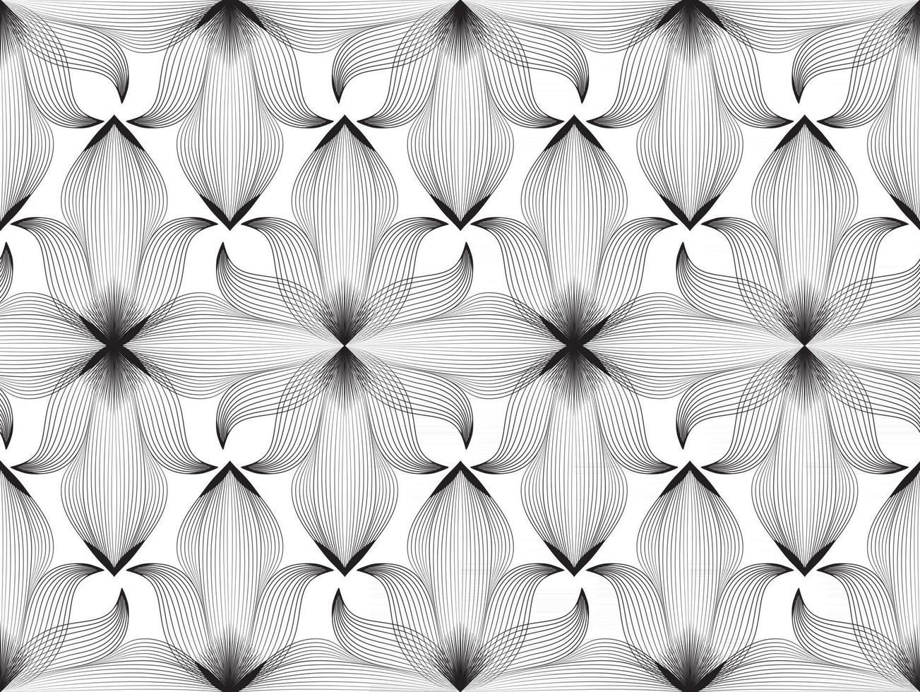 Abstract seamless floral line pattern. Arabic line ornament with flower shapes. Floral orient tile pattern with black lines. Asian ornament. Swirl geometric doodle texture vector