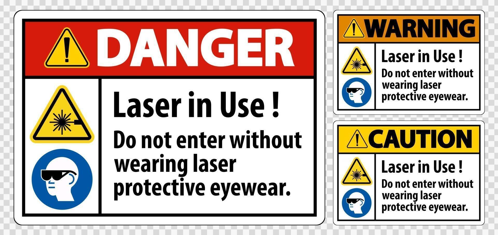 Warning PPE Safety Label Laser In Use Do Not Enter Without Wearing Laser Protective Eyewear vector