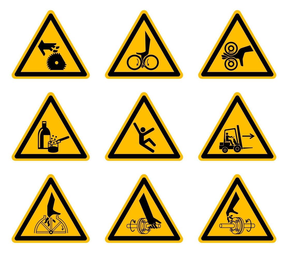 Triangular Warning Hazard Symbols labels On White Background vector