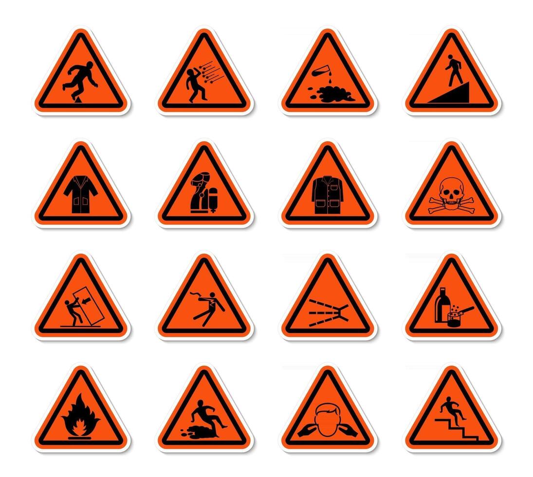Triangular Warning Hazard Symbols labels Sign Isolate on White Background,Vector Illustration vector