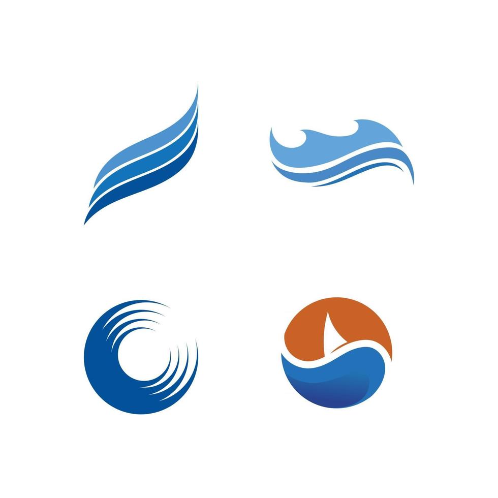 Water and  wave icon vector set blue ocean and beach for business