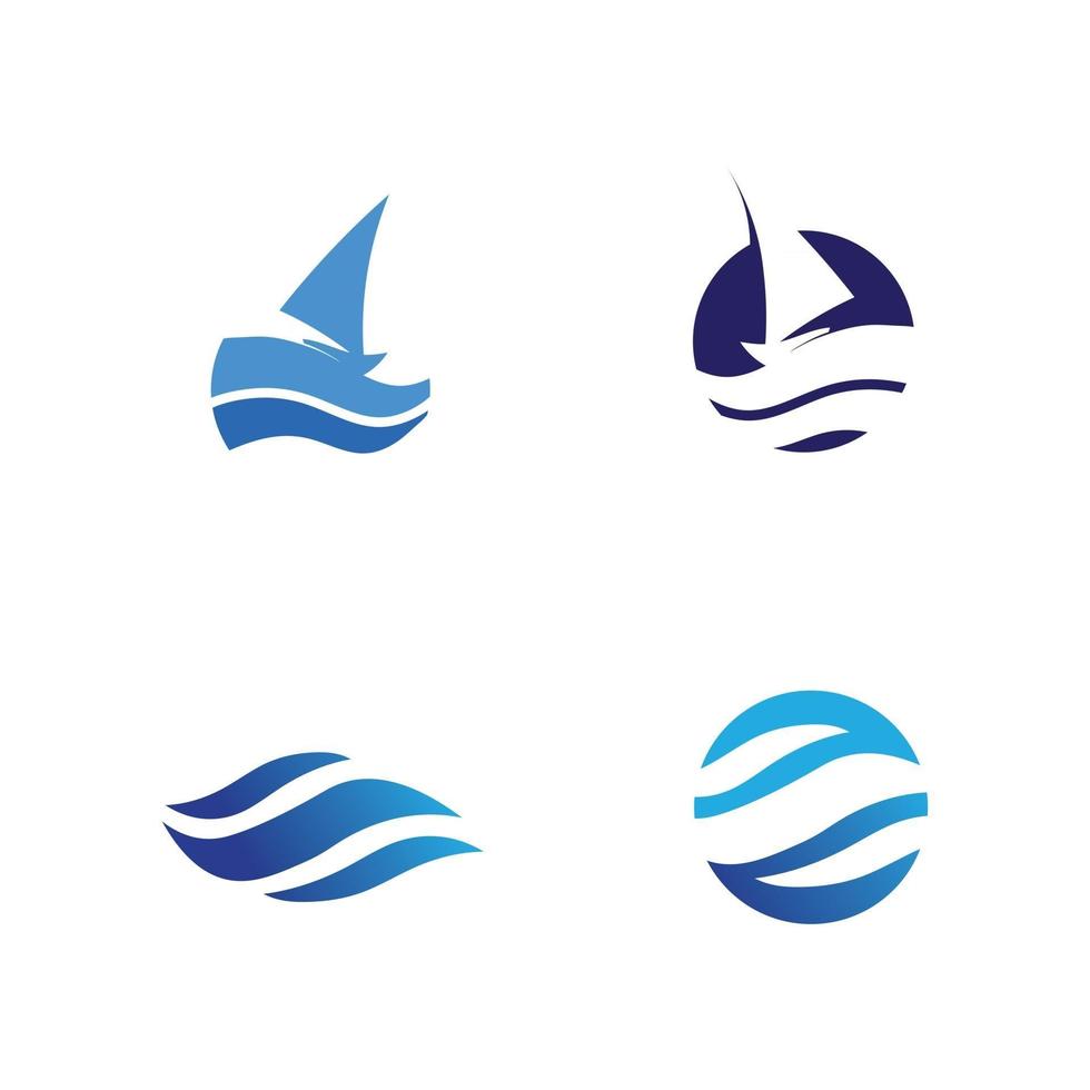 Conjunto de vector de icono de onda de agua y ola azul océano y diseño de logotipo de playa