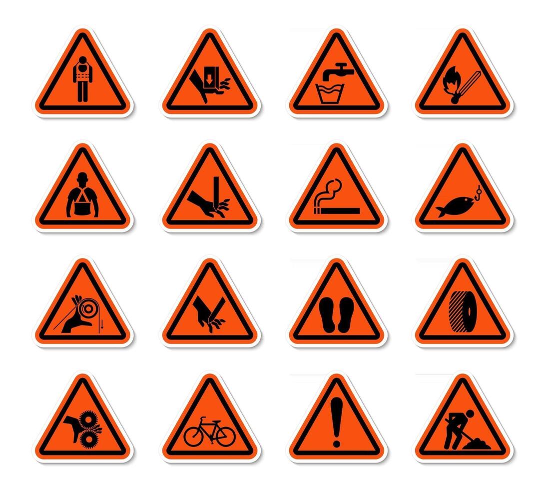 Triangular Warning Hazard Symbols labels Sign Isolate on White Background,Vector Illustration vector