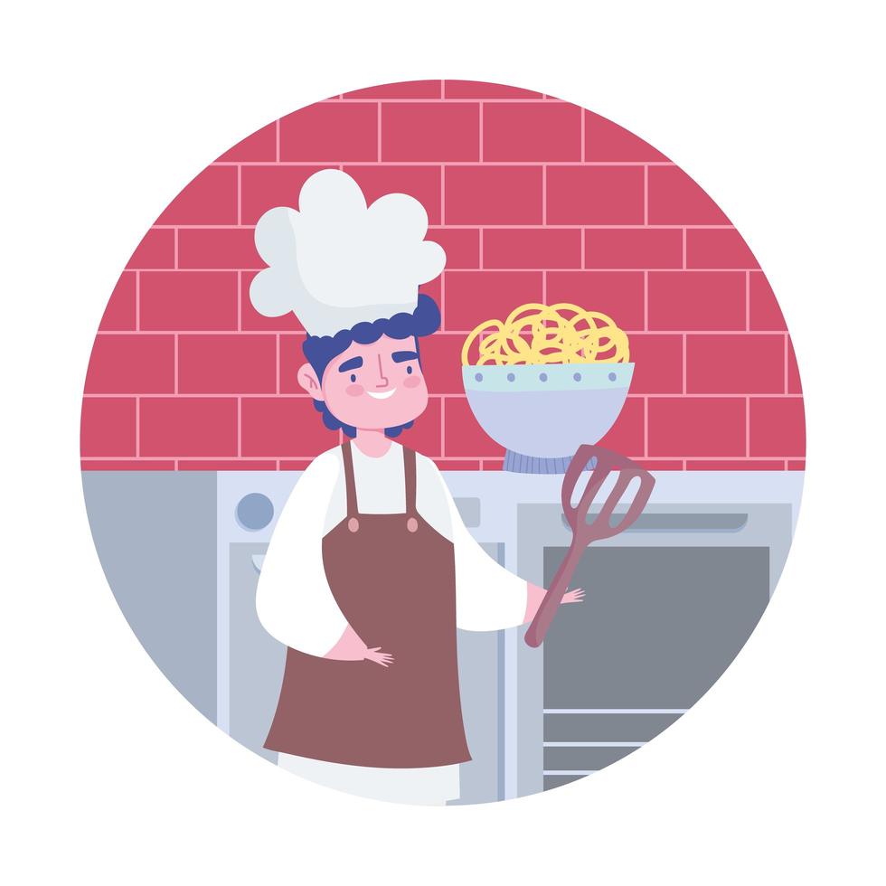 chef noodles cooking vector