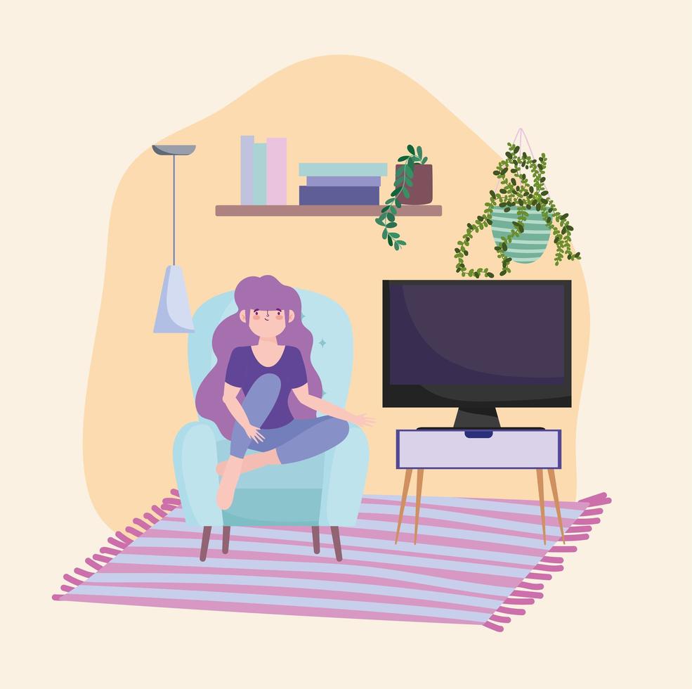 girl watch tv vector
